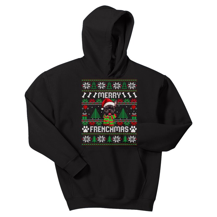 Funny Merry Frenchmas French Bulldog Christmas Ugly Sweater Kids Hoodie