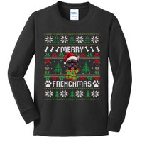 Funny Merry Frenchmas French Bulldog Christmas Ugly Sweater Kids Long Sleeve Shirt