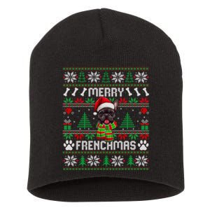 Funny Merry Frenchmas French Bulldog Christmas Ugly Sweater Short Acrylic Beanie