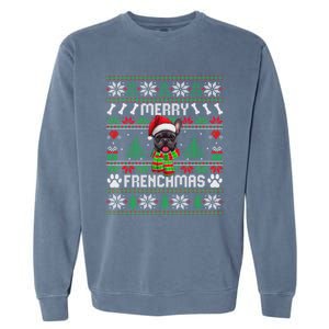 Funny Merry Frenchmas French Bulldog Christmas Ugly Sweater Garment-Dyed Sweatshirt