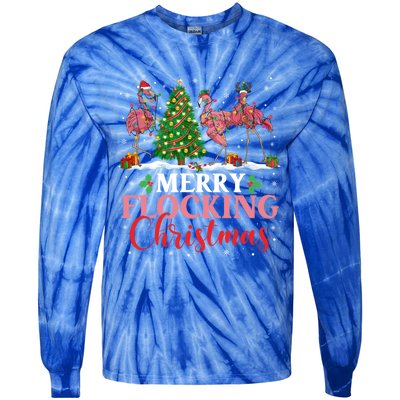 Flamingo Merry Flocking Christmas Funny Xmas Gift Tie-Dye Long Sleeve Shirt