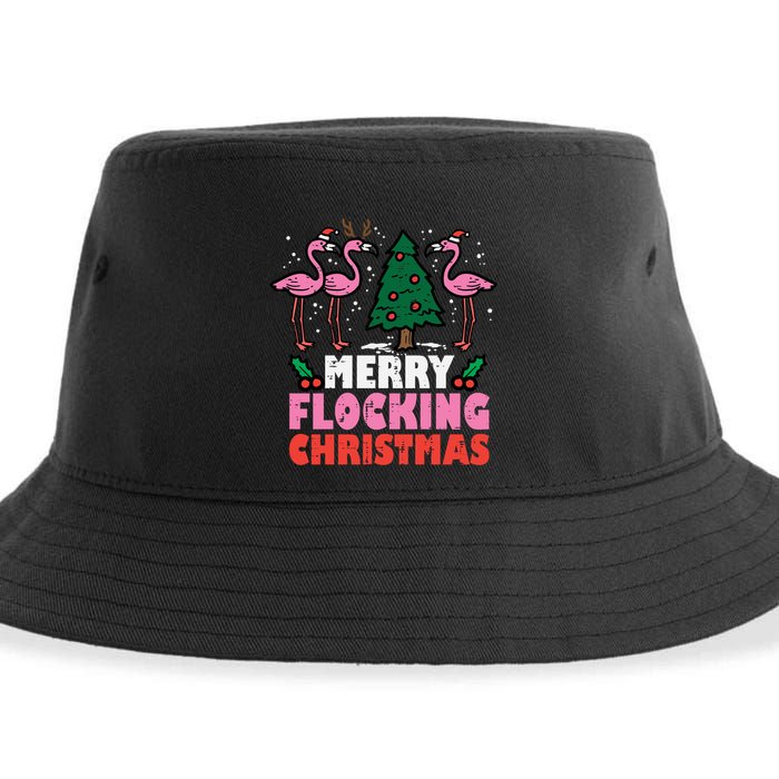 Flamingo Merry Flocking Christmas Funny Xmas Gift Sustainable Bucket Hat