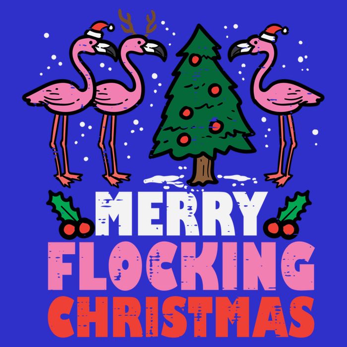 Flamingo Merry Flocking Christmas Funny Xmas Gift Stripe Pom Pom Beanie