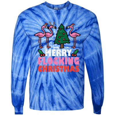 Flamingo Merry Flocking Christmas Funny Xmas Gift Tie-Dye Long Sleeve Shirt