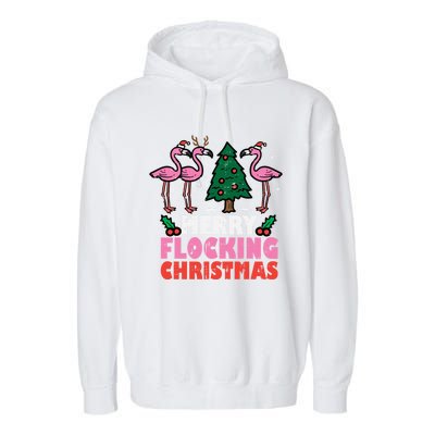 Flamingo Merry Flocking Christmas Funny Xmas Gift Garment-Dyed Fleece Hoodie