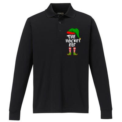 Funny Matching Family Christmas The Hockey Elf Gift Performance Long Sleeve Polo