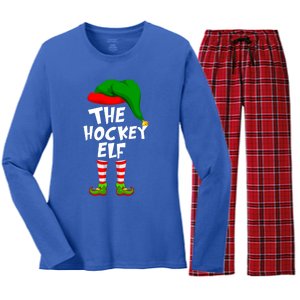 Funny Matching Family Christmas The Hockey Elf Gift Women's Long Sleeve Flannel Pajama Set 