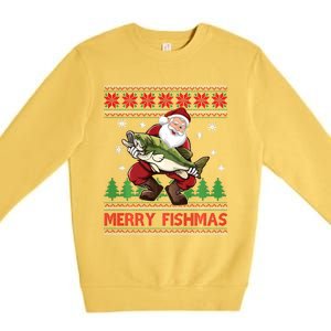 Fun Merry Fishmas Santa Fishing Ugly Christmas Sweater Style Premium Crewneck Sweatshirt