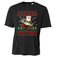 Fun Merry Fishmas Santa Fishing Ugly Christmas Sweater Style Cooling Performance Crew T-Shirt