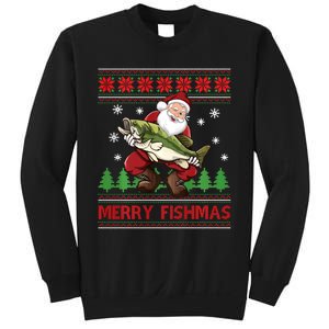 Fun Merry Fishmas Santa Fishing Ugly Christmas Sweater Style Sweatshirt