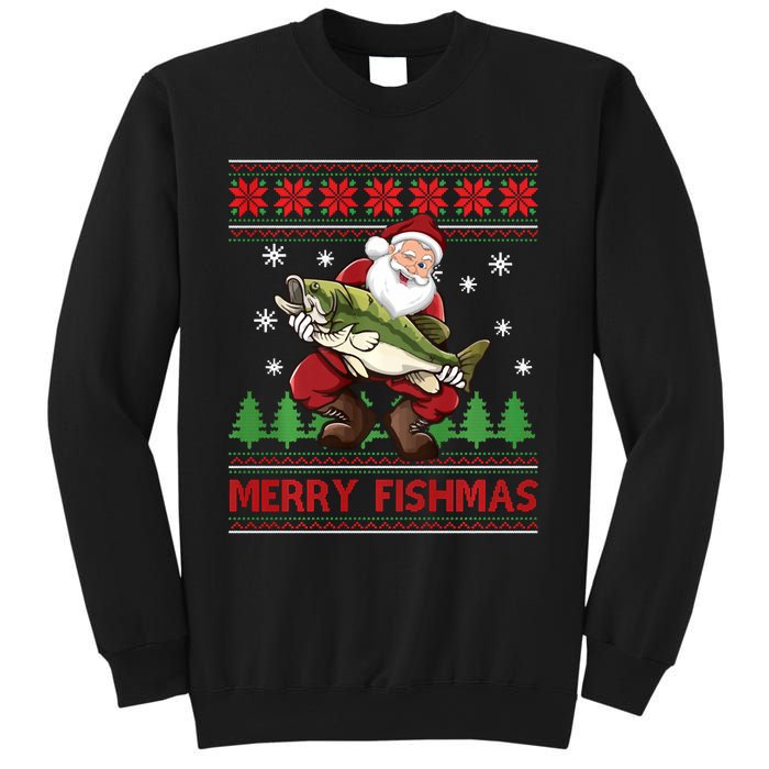 Fun Merry Fishmas Santa Fishing Ugly Christmas Sweater Style Sweatshirt