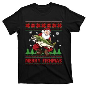 Fun Merry Fishmas Santa Fishing Ugly Christmas Sweater Style T-Shirt