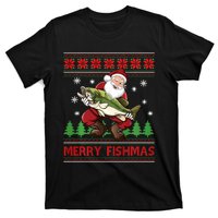 Fun Merry Fishmas Santa Fishing Ugly Christmas Sweater Style T-Shirt