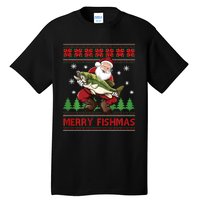 Fun Merry Fishmas Santa Fishing Ugly Christmas Sweater Style Tall T-Shirt