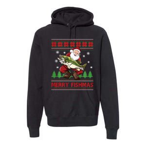 Fun Merry Fishmas Santa Fishing Ugly Christmas Sweater Style Premium Hoodie