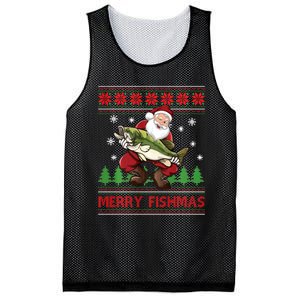 Fun Merry Fishmas Santa Fishing Ugly Christmas Sweater Style Mesh Reversible Basketball Jersey Tank