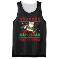 Fun Merry Fishmas Santa Fishing Ugly Christmas Sweater Style Mesh Reversible Basketball Jersey Tank