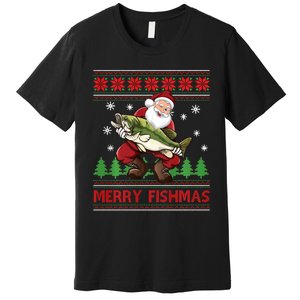 Fun Merry Fishmas Santa Fishing Ugly Christmas Sweater Style Premium T-Shirt