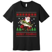 Fun Merry Fishmas Santa Fishing Ugly Christmas Sweater Style Premium T-Shirt