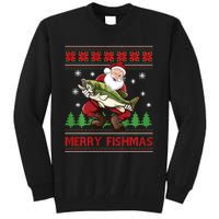 Fun Merry Fishmas Santa Fishing Ugly Christmas Sweater Style Tall Sweatshirt