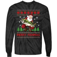 Fun Merry Fishmas Santa Fishing Ugly Christmas Sweater Style Tie-Dye Long Sleeve Shirt