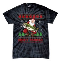 Fun Merry Fishmas Santa Fishing Ugly Christmas Sweater Style Tie-Dye T-Shirt