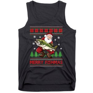 Fun Merry Fishmas Santa Fishing Ugly Christmas Sweater Style Tank Top