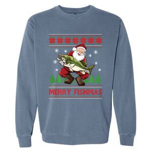 Fun Merry Fishmas Santa Fishing Ugly Christmas Sweater Style Garment-Dyed Sweatshirt