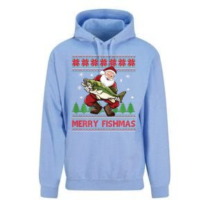 Fun Merry Fishmas Santa Fishing Ugly Christmas Sweater Style Unisex Surf Hoodie