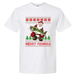 Fun Merry Fishmas Santa Fishing Ugly Christmas Sweater Style Garment-Dyed Heavyweight T-Shirt