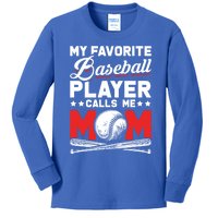 Funny My Favorite Baseball Player Calls Me Mom Gift Kids Long Sleeve Shirt