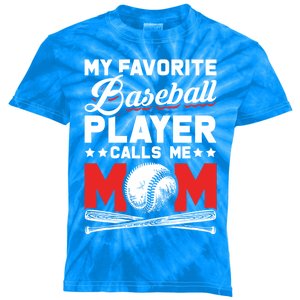 Funny My Favorite Baseball Player Calls Me Mom Gift Kids Tie-Dye T-Shirt