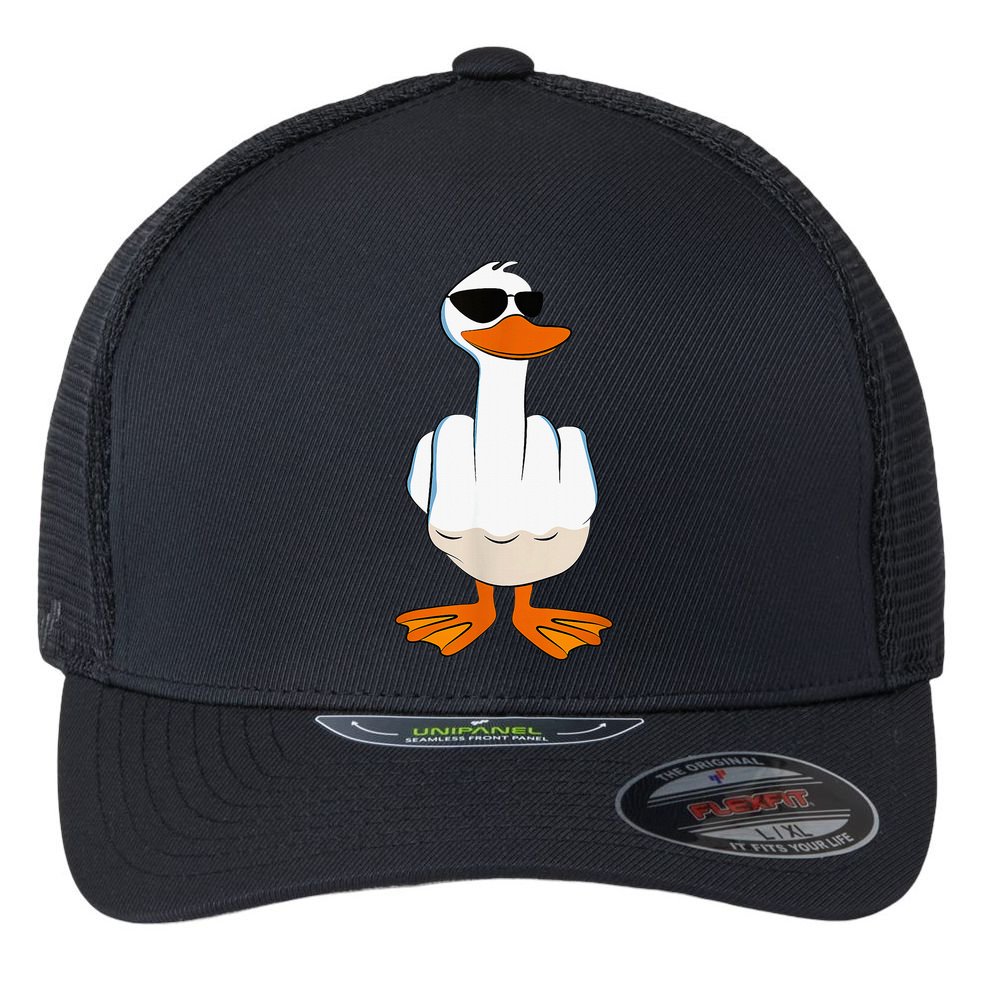 Funny Middle Finger Offensive Rude Duck I DonT Give A Duck Flexfit Unipanel Trucker Cap