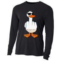 Funny Middle Finger Offensive Rude Duck I DonT Give A Duck Cooling Performance Long Sleeve Crew