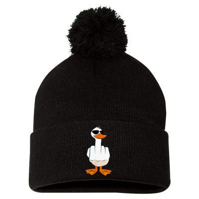 Funny Middle Finger Offensive Rude Duck I DonT Give A Duck Pom Pom 12in Knit Beanie