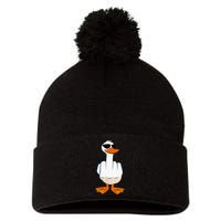 Funny Middle Finger Offensive Rude Duck I DonT Give A Duck Pom Pom 12in Knit Beanie
