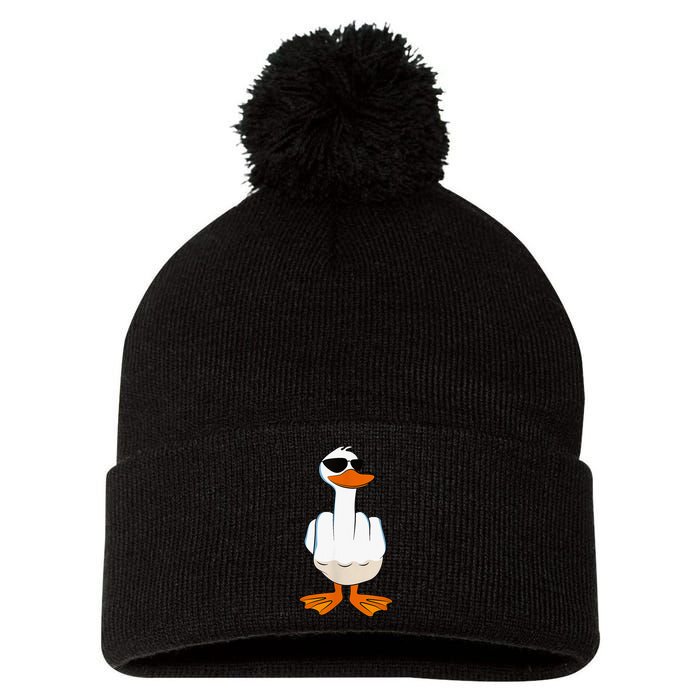 Funny Middle Finger Offensive Rude Duck I DonT Give A Duck Pom Pom 12in Knit Beanie