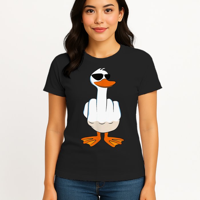 Funny Middle Finger Offensive Rude Duck I DonT Give A Duck Womens T-Shirt