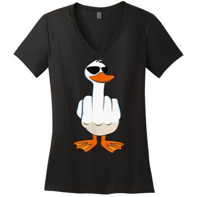 Funny Middle Finger Offensive Rude Duck I DonT Give A Duck Women's V-Neck T-Shirt