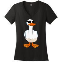 Funny Middle Finger Offensive Rude Duck I DonT Give A Duck Women's V-Neck T-Shirt
