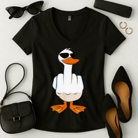 Funny Middle Finger Offensive Rude Duck I DonT Give A Duck Women's V-Neck T-Shirt
