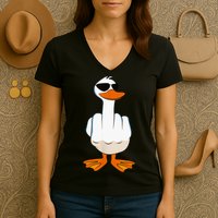 Funny Middle Finger Offensive Rude Duck I DonT Give A Duck Women's V-Neck T-Shirt