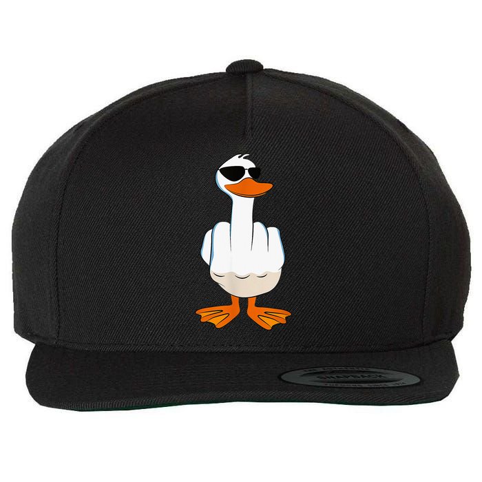 Funny Middle Finger Offensive Rude Duck I DonT Give A Duck Wool Snapback Cap
