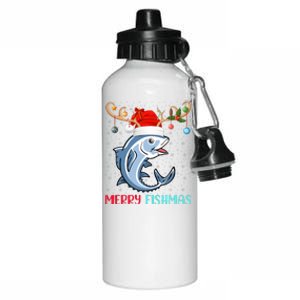 Funny Merry Fishmas Reindeer Santa Hat Fishing Christmas Aluminum Water Bottle