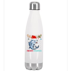 Funny Merry Fishmas Reindeer Santa Hat Fishing Christmas Stainless Steel Insulated Water Bottle