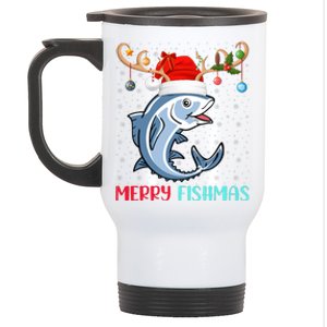 Funny Merry Fishmas Reindeer Santa Hat Fishing Christmas Stainless Steel Travel Mug