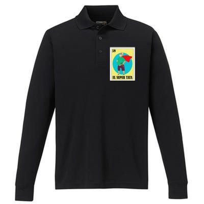 Funny Mexican Grandpa Design El Super Tata Performance Long Sleeve Polo