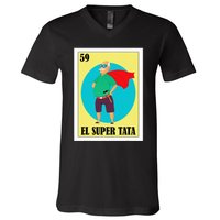 Funny Mexican Grandpa Design El Super Tata V-Neck T-Shirt