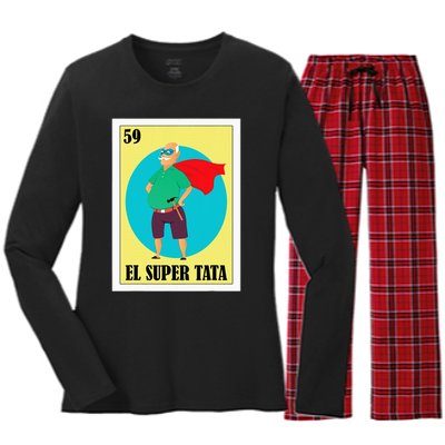 Funny Mexican Grandpa Design El Super Tata Women's Long Sleeve Flannel Pajama Set 