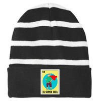 Funny Mexican Grandpa Design El Super Tata Striped Beanie with Solid Band